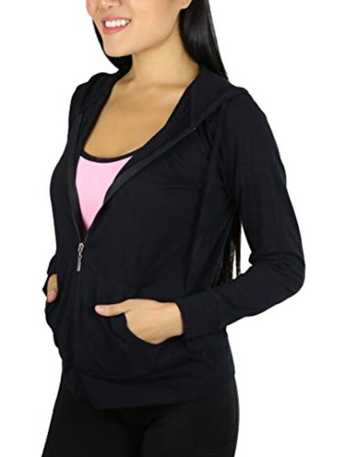 ToBeInStyle Women's Thin Fabric Long Sleeve Kangaroo Pocket Zip Up Hoodie