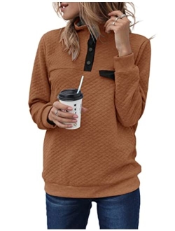 Sidefeel Women Button Neck Fleece Pullover Coat Asymmetrical Sweatshirts Outwear