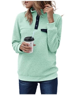 Sidefeel Women Button Neck Fleece Pullover Coat Asymmetrical Sweatshirts Outwear