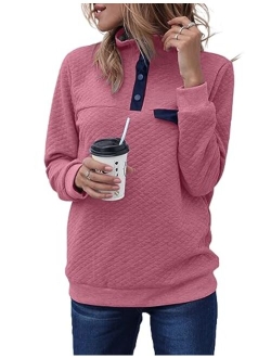 Sidefeel Women Button Neck Fleece Pullover Coat Asymmetrical Sweatshirts Outwear