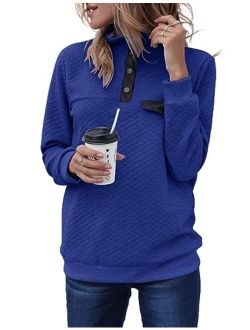 Sidefeel Women Button Neck Fleece Pullover Coat Asymmetrical Sweatshirts Outwear