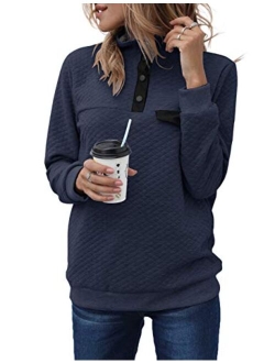 Sidefeel Women Button Neck Fleece Pullover Coat Asymmetrical Sweatshirts Outwear