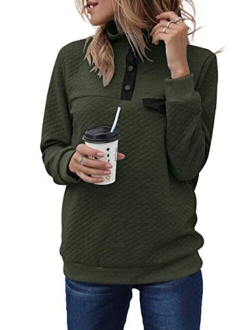 Sidefeel Women Button Neck Fleece Pullover Coat Asymmetrical Sweatshirts Outwear