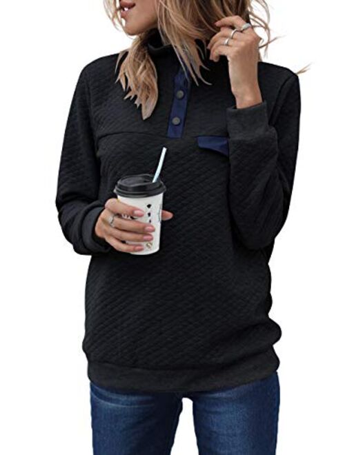 Merokeety Sidefeel Women Button Neck Fleece Pullover Coat Asymmetrical Sweatshirts Outwear