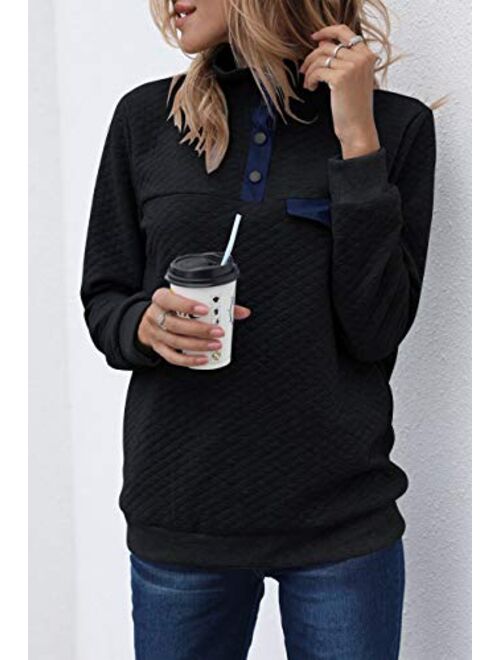 Merokeety Sidefeel Women Button Neck Fleece Pullover Coat Asymmetrical Sweatshirts Outwear