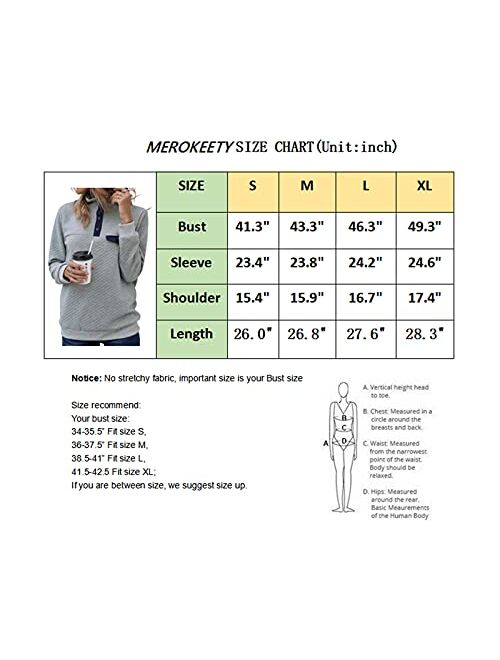 Merokeety Sidefeel Women Button Neck Fleece Pullover Coat Asymmetrical Sweatshirts Outwear