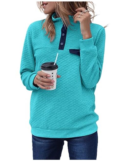 Merokeety Sidefeel Women Button Neck Fleece Pullover Coat Asymmetrical Sweatshirts Outwear