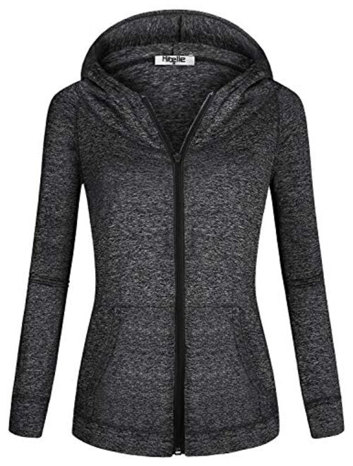 Hibelle Women's Long Sleeve Zip-up Thin Sports Hoodie Sweatshirts with Pockets