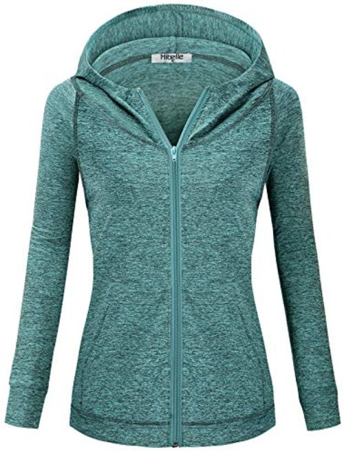 Hibelle Women's Long Sleeve Zip-up Thin Sports Hoodie Sweatshirts with Pockets