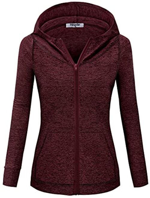 Hibelle Women's Long Sleeve Zip-up Thin Sports Hoodie Sweatshirts with Pockets