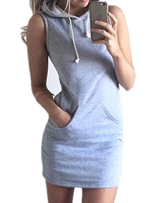 Joeoy Women's Casual Drawstring Striped Bodycon Hoodie Dress