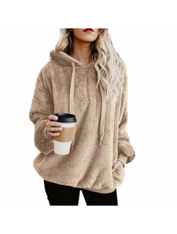 MUMUBREAL Women's Oversized Sherpa Long Sleeve Pullover Zip Sweatshirt Fleece Hoodies with Pockets