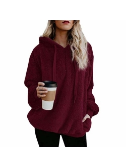 MUMUBREAL Women's Oversized Sherpa Long Sleeve Pullover Zip Sweatshirt Fleece Hoodies with Pockets