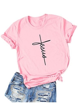 Nlife Women Causal Jesus Letter Printed T-Shirt Christian Graphic Short Sleeve T-Shirt