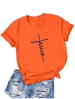 Nlife Women Causal Jesus Letter Printed T-Shirt Christian Graphic Short Sleeve T-Shirt