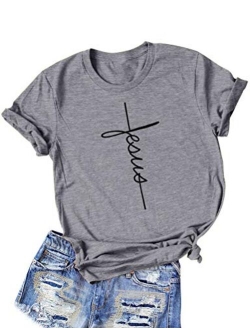 Nlife Women Causal Jesus Letter Printed T-Shirt Christian Graphic Short Sleeve T-Shirt