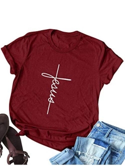 Nlife Women Causal Jesus Letter Printed T-Shirt Christian Graphic Short Sleeve T-Shirt