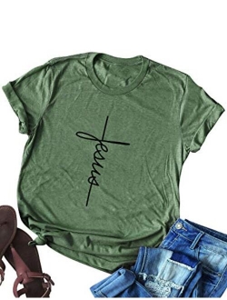 Nlife Women Causal Jesus Letter Printed T-Shirt Christian Graphic Short Sleeve T-Shirt