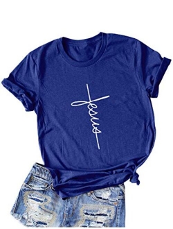 Nlife Women Causal Jesus Letter Printed T-Shirt Christian Graphic Short Sleeve T-Shirt