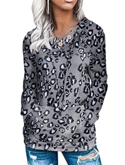 ROSKIKI Womens Hoodie Sweatshirts Casual Animal Print Kangaroo Pocket Tunic Shirts Tops