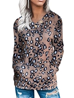 ROSKIKI Womens Hoodie Sweatshirts Casual Animal Print Kangaroo Pocket Tunic Shirts Tops