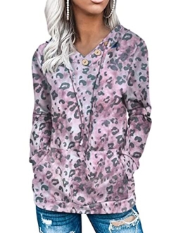 ROSKIKI Womens Hoodie Sweatshirts Casual Animal Print Kangaroo Pocket Tunic Shirts Tops