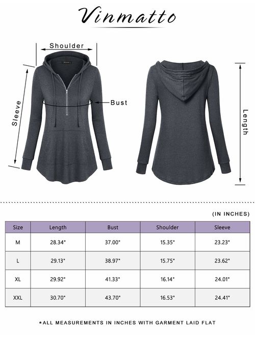 Vinmatto Women's Zip V Neck Long Sleeve Pullover Casual Thin Hoodies Shirt with Pocket