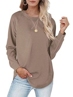 Womens Sweatshirts with Pockets Loose Pullover Long Sleeve T Shirt Round Neck Blouse Tops