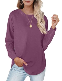 Womens Sweatshirts with Pockets Loose Pullover Long Sleeve T Shirt Round Neck Blouse Tops