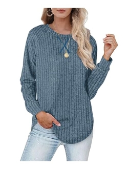 Womens Sweatshirts with Pockets Loose Pullover Long Sleeve T Shirt Round Neck Blouse Tops