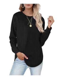 Womens Sweatshirts with Pockets Loose Pullover Long Sleeve T Shirt Round Neck Blouse Tops