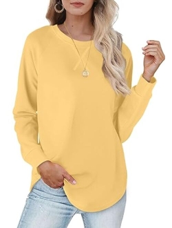 Womens Sweatshirts with Pockets Loose Pullover Long Sleeve T Shirt Round Neck Blouse Tops