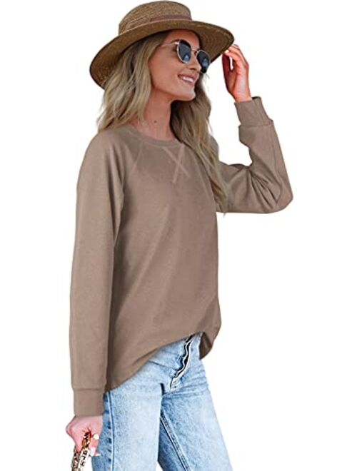 Womens Sweatshirts with Pockets Loose Pullover Long Sleeve T Shirt Round Neck Blouse Tops