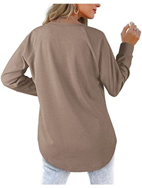 Womens Sweatshirts with Pockets Loose Pullover Long Sleeve T Shirt Round Neck Blouse Tops