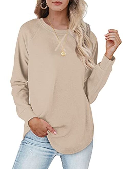 Womens Sweatshirts with Pockets Loose Pullover Long Sleeve T Shirt Round Neck Blouse Tops