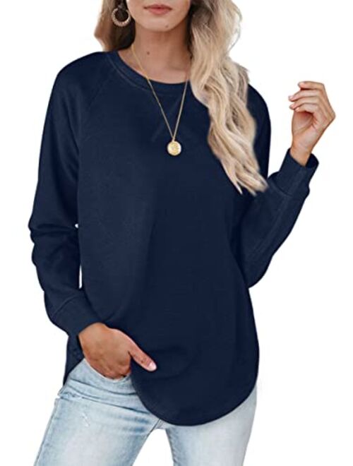 Womens Sweatshirts with Pockets Loose Pullover Long Sleeve T Shirt Round Neck Blouse Tops