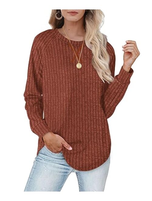 Womens Sweatshirts with Pockets Loose Pullover Long Sleeve T Shirt Round Neck Blouse Tops