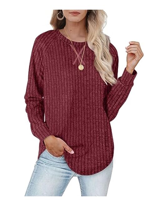 Womens Sweatshirts with Pockets Loose Pullover Long Sleeve T Shirt Round Neck Blouse Tops