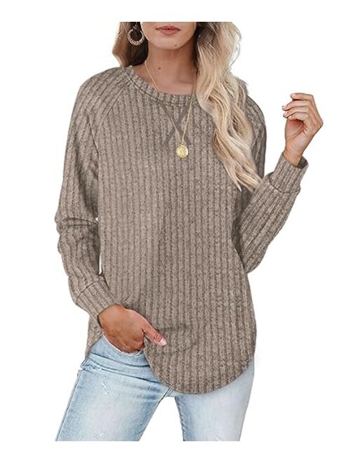 Womens Sweatshirts with Pockets Loose Pullover Long Sleeve T Shirt Round Neck Blouse Tops