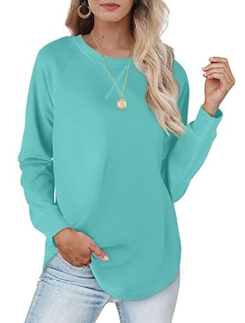 Womens Sweatshirts with Pockets Loose Pullover Long Sleeve T Shirt Round Neck Blouse Tops