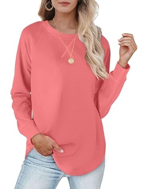 Womens Sweatshirts with Pockets Loose Pullover Long Sleeve T Shirt Round Neck Blouse Tops