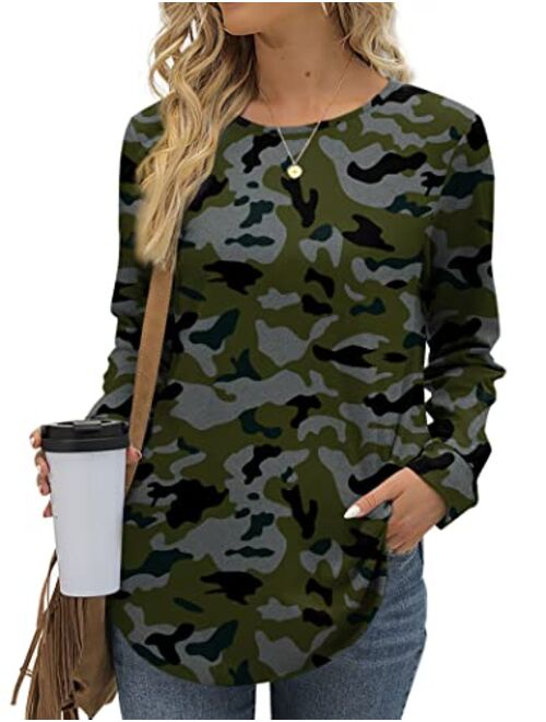 Aokosor Womens Long Sleeve Tops Casual Crewneck Tunic Sweatshirts for Legings