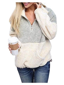 KUFV Women Long Sleeve Pullover Jumper Zipper Fleece Top Sweaters