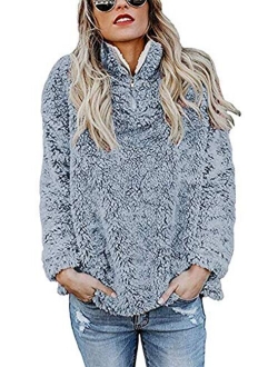 KUFV Women Long Sleeve Pullover Jumper Zipper Fleece Top Sweaters