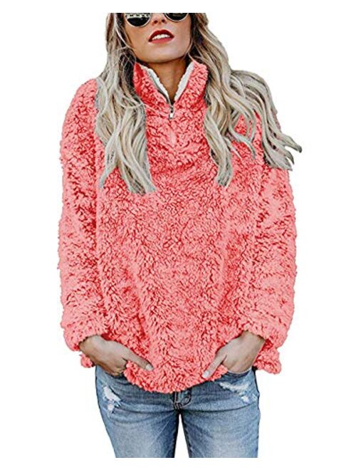 KUFV Women Long Sleeve Pullover Jumper Zipper Fleece Top Sweaters