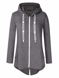 AMZ PLUS Women Plus Size Lightweight Full Zip Up Hooded Sweatshirt Hoodie Jacket