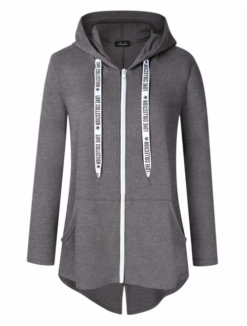 AMZ PLUS Women Plus Size Lightweight Full Zip Up Hooded Sweatshirt Hoodie Jacket