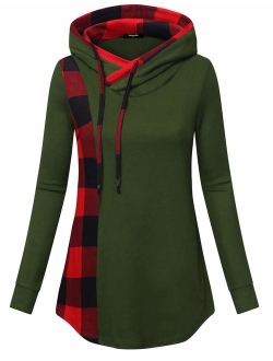 Lotusmile Casual Hoodies for Women with Pockets,Plaid Sweatshirts Flowy Tunic Long Sleeve Pullovers