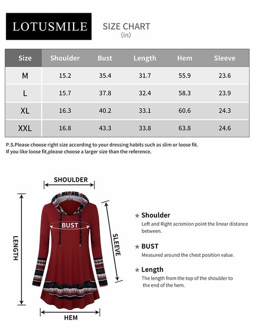 Lotusmile Casual Hoodies for Women with Pockets,Plaid Sweatshirts Flowy Tunic Long Sleeve Pullovers