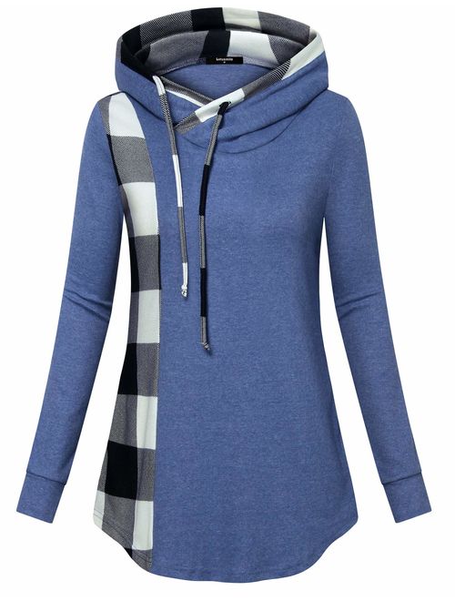 Lotusmile Casual Hoodies for Women with Pockets,Plaid Sweatshirts Flowy Tunic Long Sleeve Pullovers